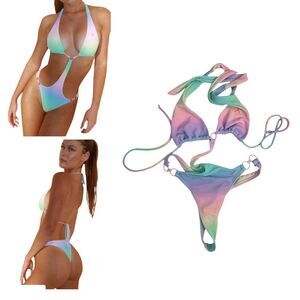 Boutine X Los Angeles Rainbow Ombre Anchor One Piece Honeycomb Monokini Medium